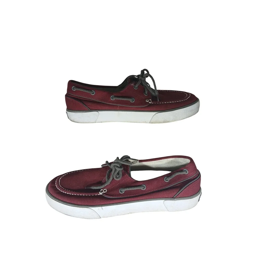 Polo‎ Ralph Lauren Lander P Boat Shoes 9D Burgundy Canvas Preppy Deck Sneakers